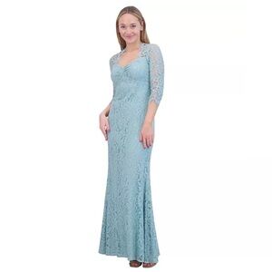 Eliza J Floral Lace Mermaid Silhouette. Gown 3/4 Sleeve Sweetheart Neck  6 P